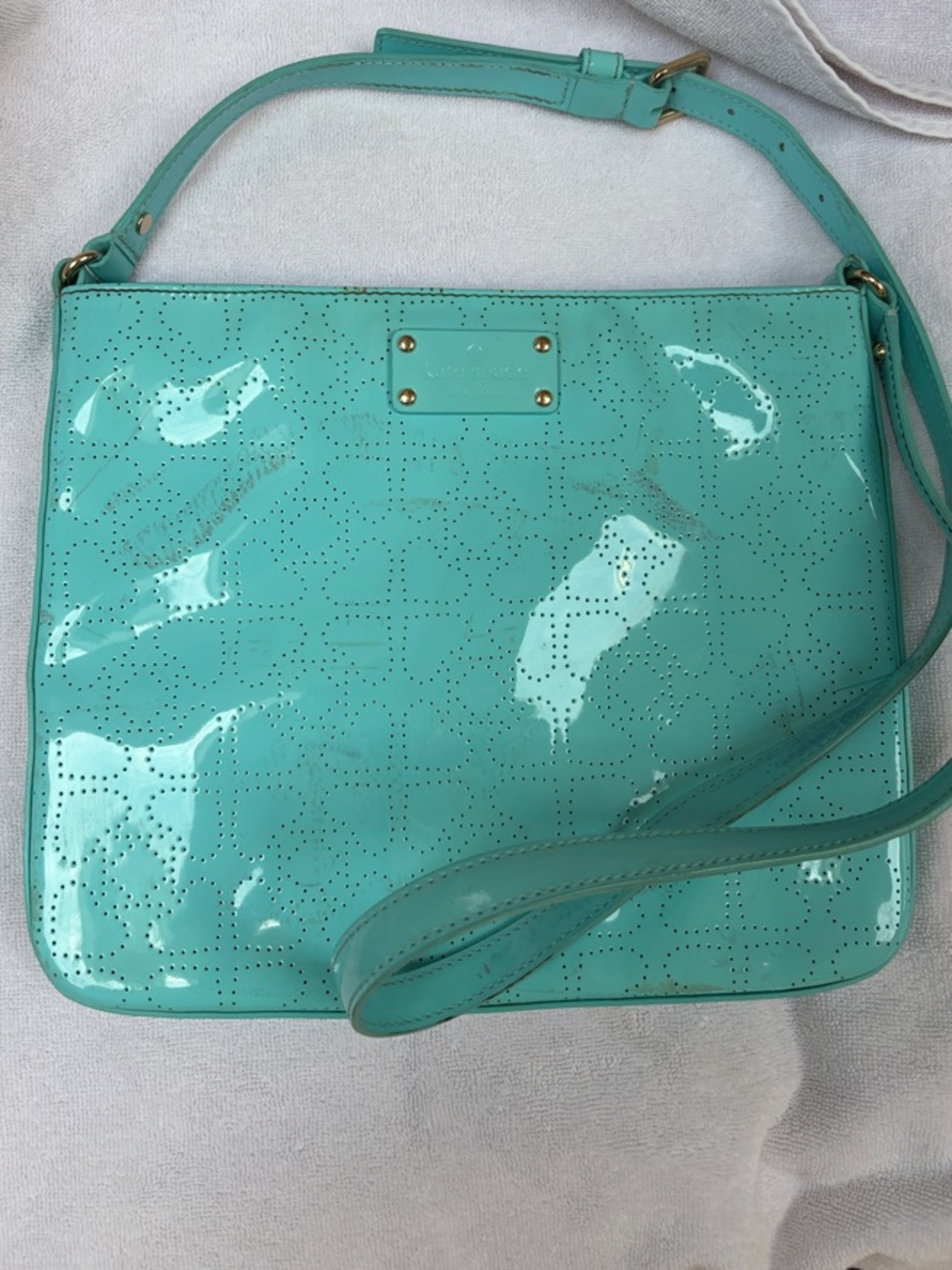 Kate spade Tiffany blue heart pattern Patent Leather Shoulder Bag sleek design
